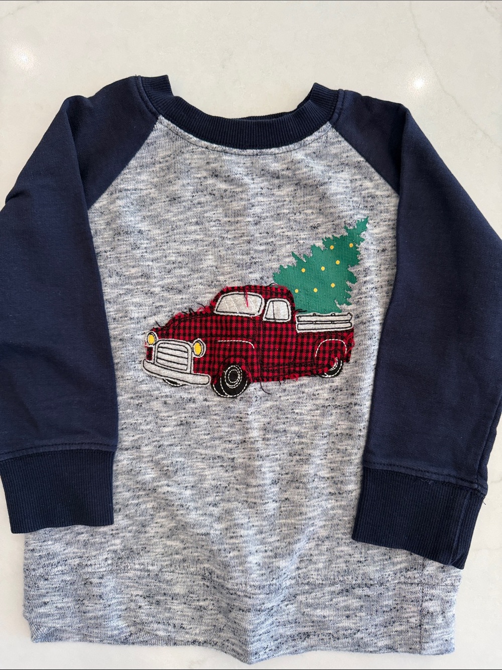 Kids Navy & Heather Grey Truck Appliqué Raglan Top